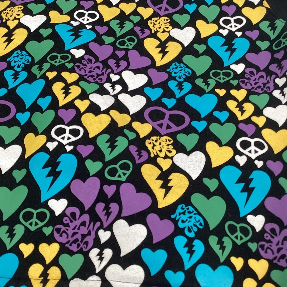 Akumu Ink Womens Black Heart Peace Print Zip Up Hoodie Velvet Lined Hood Large